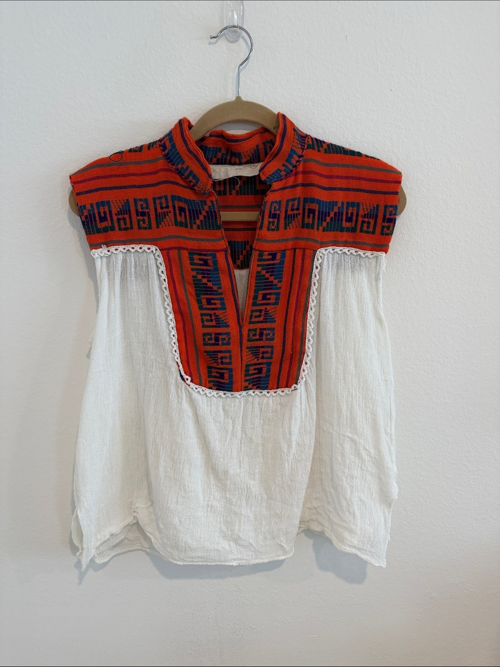 Jen's Pirate Booty White Tunic with Orange & Navy Embroidered Yoke